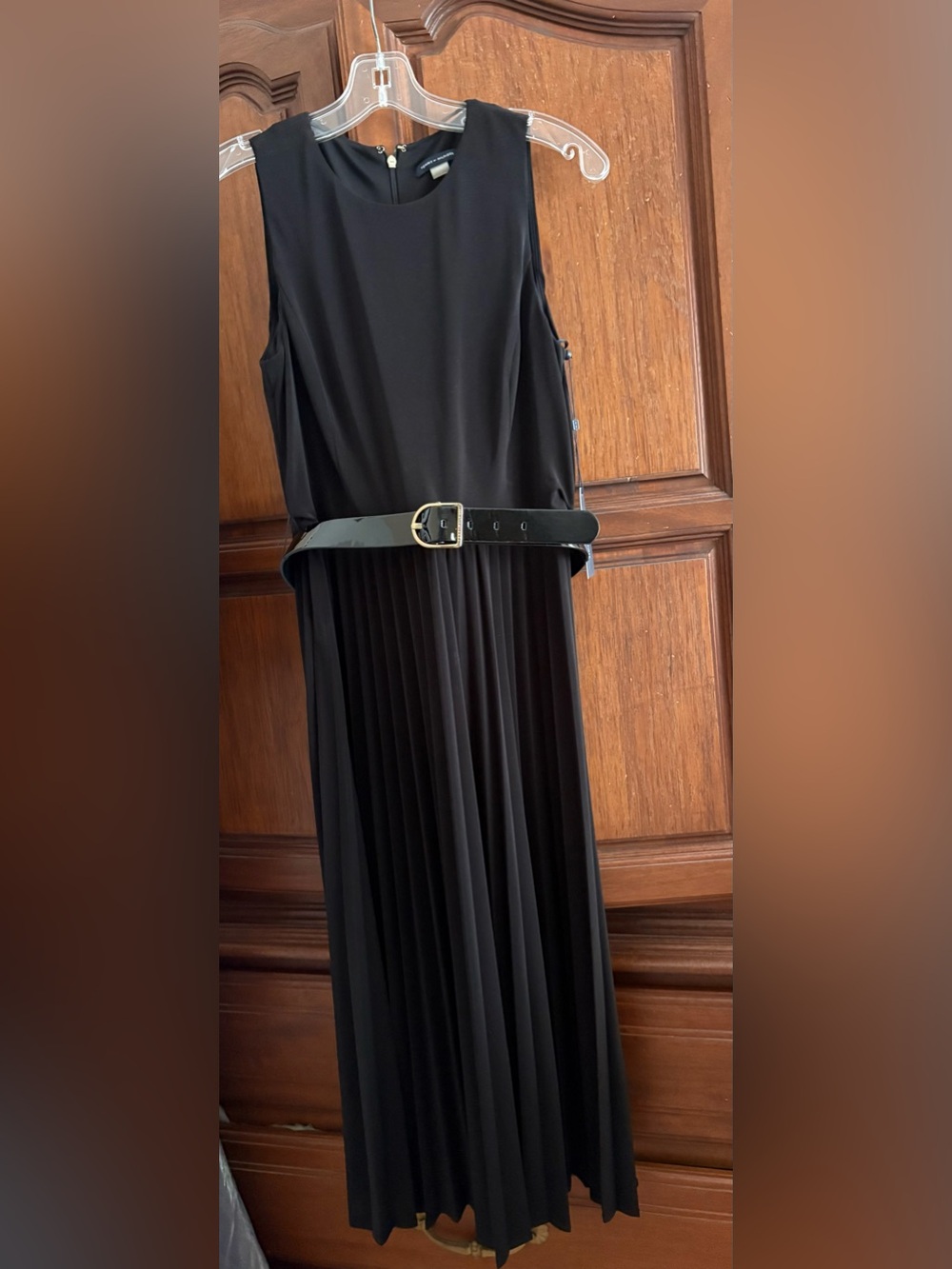 Tommy Hilfiger Black Pleated Maxi Dress with Patent Belt